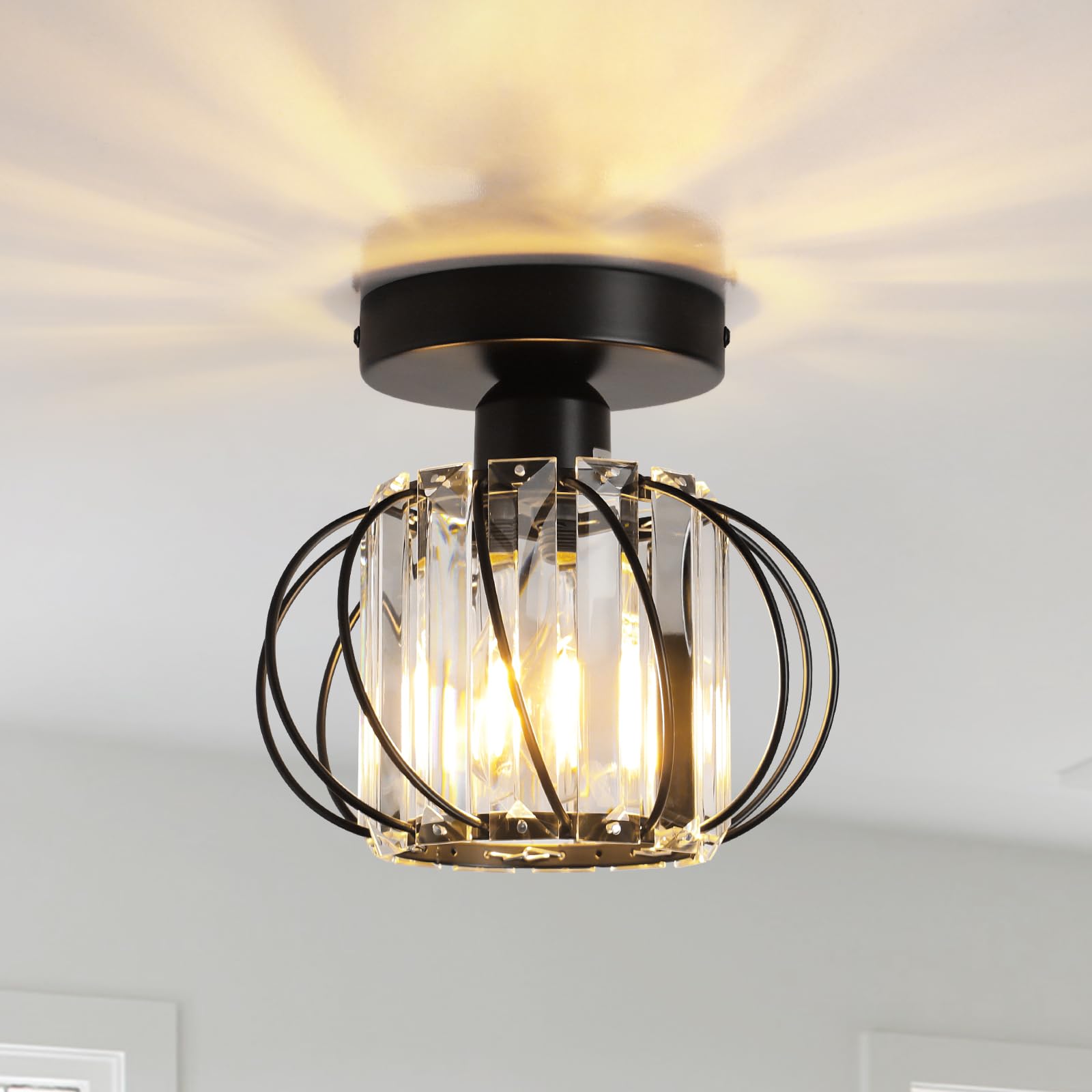 FORCOSO Crystal Ceiling Lights Fixtures, Modern Chandeliers Semi Flush Ceiling Lighting Fittings, Black Light Shade Metal Hallway Lights Ceiling for Kitchen Dining Rooms Living Rooms Bar Bedroom — image 1