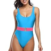 MIAIULIA Women's Retro 80s/90s Inspired High Cut Low Back Padding One Piece Swimwear Bathing Suits