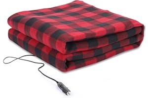 AESRAOU Electric Car Blanket, 12 Volt Heated Car Blanket for Cars, RV, Truck, Boat, Cold Weather, 59" x 39” (Black and Red)