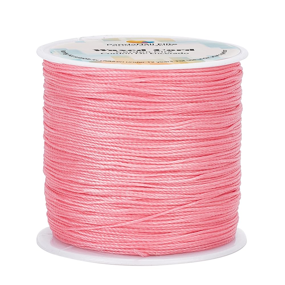 PH PandaHall 115 Yards 0.5mm Waxed Polyester Cord, Pink Wax Cord Waxed Beading String Twine Waxed Threads for DIY Bracelet Necklaces Dreamcatcher Jewellery Making Sewing Macrame Sewing Project