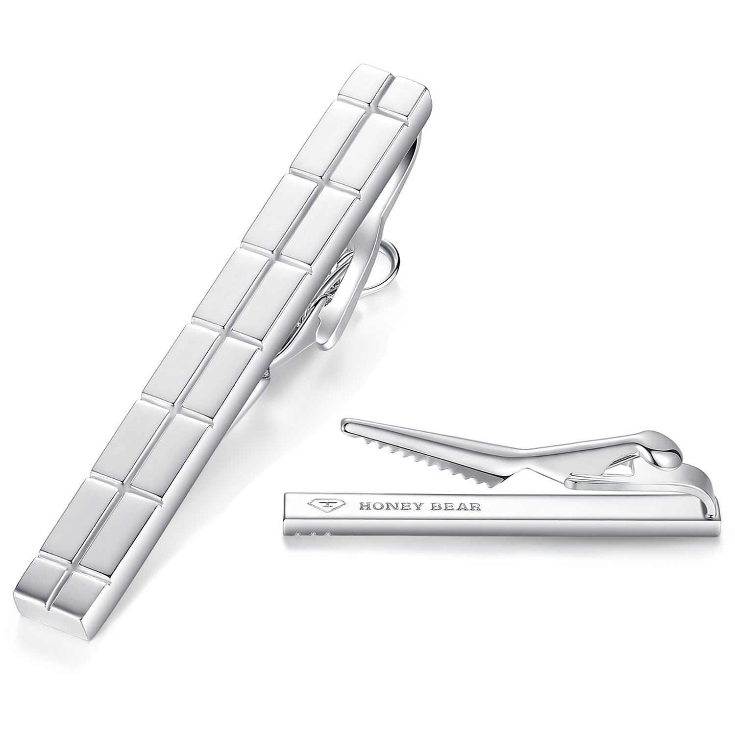 HONEY BEAR 2.12inch Lattice Tie Clips Bar for Men - Normal Size for Business Wedding 5.4cm Silver