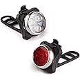 Ascher USB Rechargeable Bike Light Set,Super Bright Front Headlight and Rear LED Bicycle Light,650mah Lithium Battery,4 Light