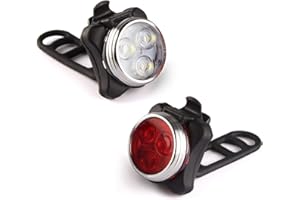 Ascher USB Rechargeable Bike Light Set,Super Bright Front Headlight and Rear LED Bicycle Light,650mah Lithium Battery,4 Light Mode Options(2 USB Cables and 4 Strap Included)