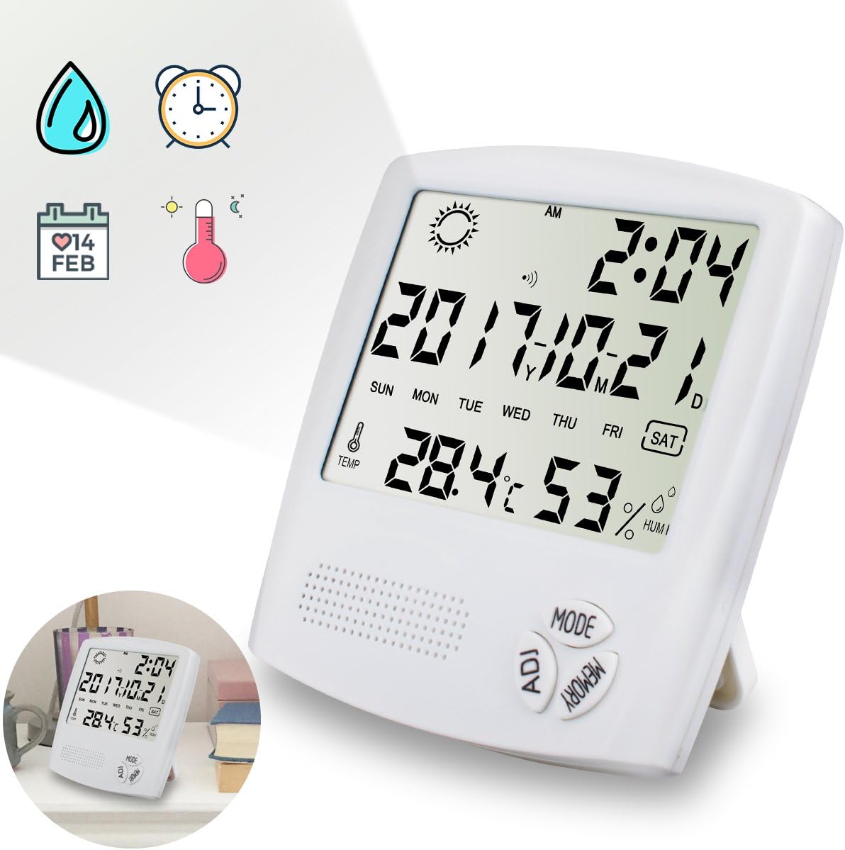 Hygrometer Indoor Thermometer Hygrometer Digital Hygrometer Monitor Temperature Humidity Gauge Display the Date, Thermometer and Humidity