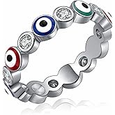Esbbela Evil Eye Ring for Women 18K White Gold Plated Evil Eye Band Cubic Zirconia Braided Engagement Promise Statement Wedding Ring Jewelry Gift Size 6-10