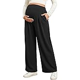 BLENCOT Women Maternity Pants Work Stretchy Wide Leg Trousers Baggy Pregnancy Joggers with Pockets