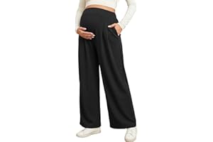 BLENCOT Women Maternity Pants Work Stretchy Wide Leg Trousers Baggy Pregnancy Joggers with Pockets