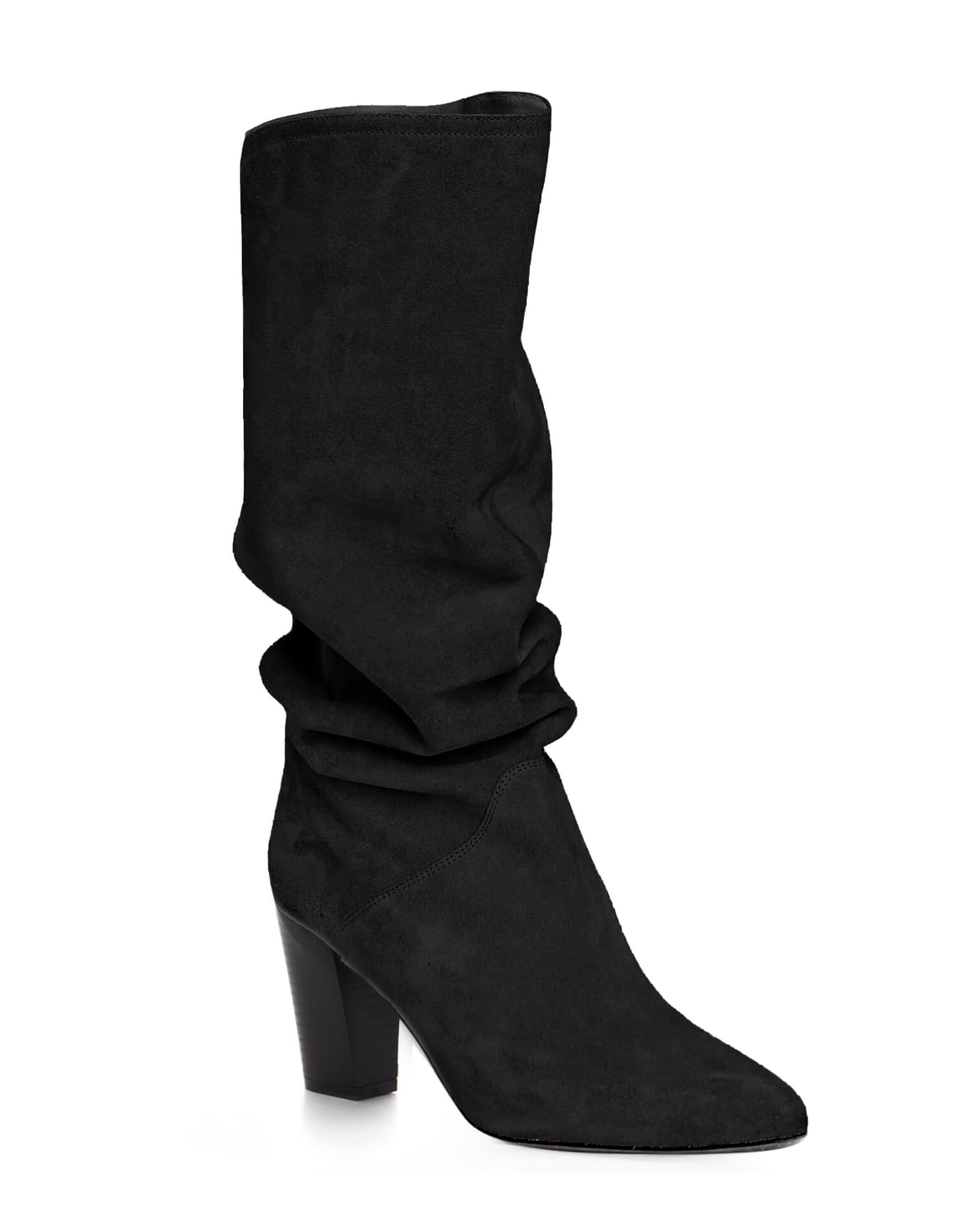 Photo 1 of Coutgo Womens Slouchy Knee High Boots Wide Calf Chunky Heel Pointed Toe Pull On Long Boots Winter Shoes, Black, Size 7