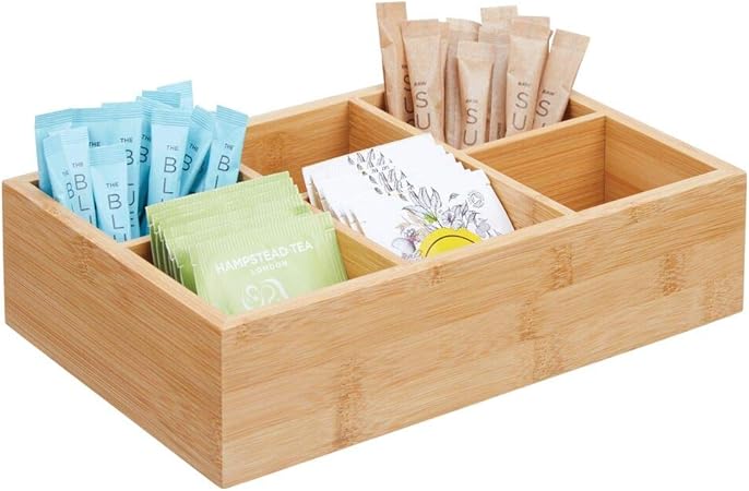 mDesign Caja de almacenaje de madera – Caja de madera con 6 apartados para bolsitas de té,