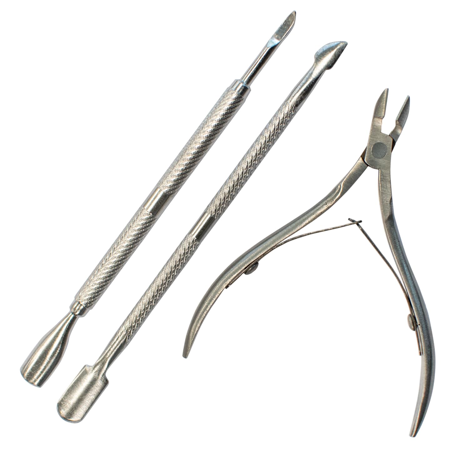 TRIXES Professional Cuticle Nippers Scissors Cutters Removers, Stainless Steel 3 Piece Nail Care Set, Pushers and Tidy Tool for Manicure and Pedicure (Silver)