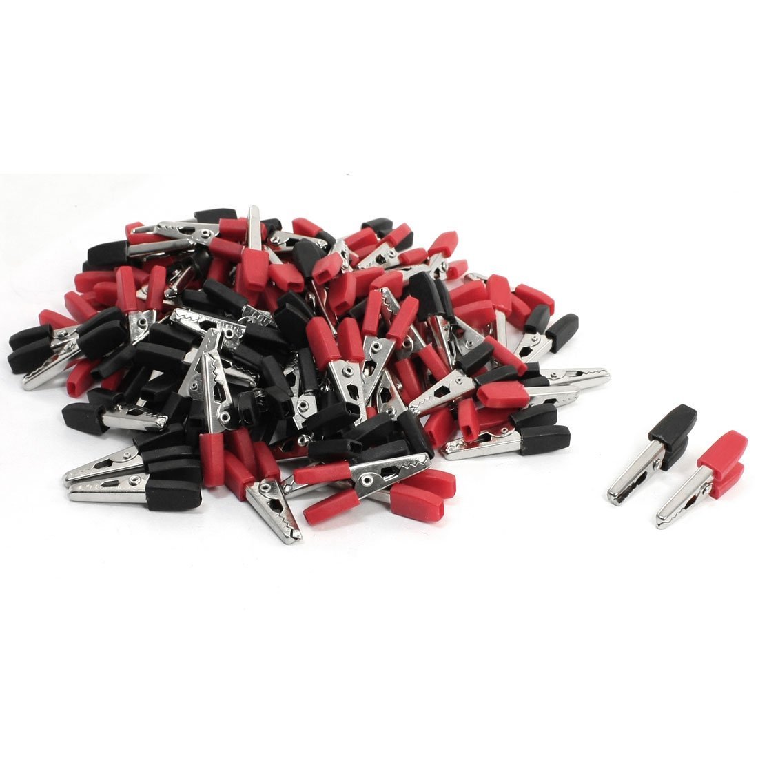Sourcingmap 100pcs Red Black Plastic Coated Handle Insulated Alligator Clips 34mm