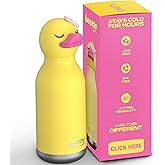 asobu Bestie Bottle Insulated Stainless Steel Water Bottle with Detachable Soft Animal Head Fun Drinking For Kids and Teens with Flexible Reusable Straw 16 Ounce (Duck)