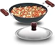 Futura Induction Compatible Hard Anodized Flat Bottom Deep Fry Pan / Kadhai with Stainless Steel Lid, 3.75 Liter