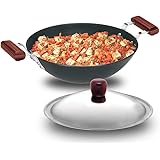 Futura Induction Compatible Hard Anodized Flat Bottom Deep Fry Pan / Kadhai with Stainless Steel Lid, 3.75 Liter