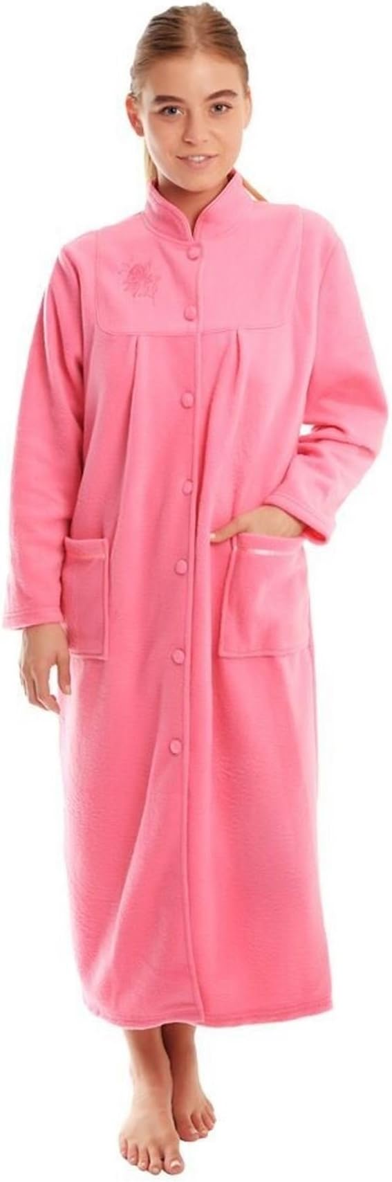 Ladies Soft Fleece Button Front Fastening Long Sleeve Dressing Gown Robe