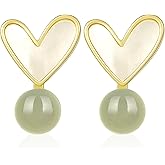Natural Hetian Jade Heart Earrings, Dainty Green Real Jade Jewelry Studs, Handmade Ear Stud Earrings for Women (925 Sterling Silver with Gold Plated)