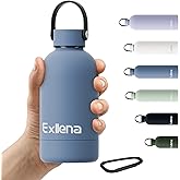 Exllena Small Water Bottles 12 oz with Handle Lid and Carabiner, Mini Insulated Water Bottle Double Wall Vacuum Leakproof for Kids/Adults (Whale Blue)