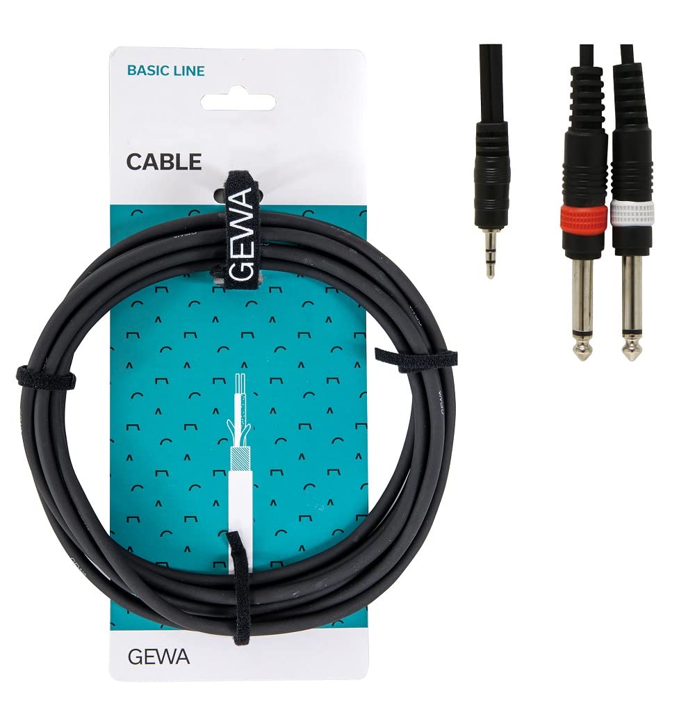 GEWA Y-cable Basic Line 6m, black, 1x 3.5 mm stereo jack - 2x 6.3 mm mono jack, 190130 — image 1