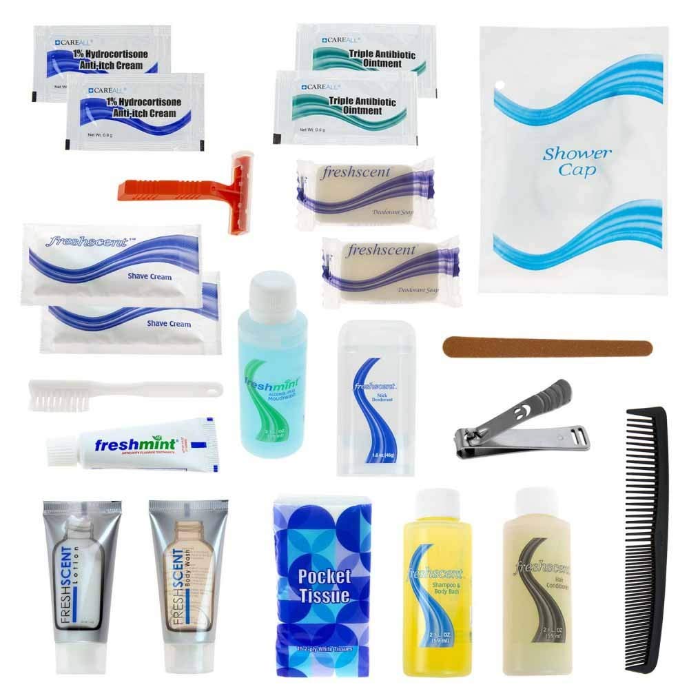 24 Kits - Bulk Case of Wholesale 23 Piece Hygiene & Toiletry Kit for Men, Women, Travel, Charity