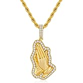 RepaTime Gold Plated Necklace with Praying Hands Pendant Stainless Steel Rope Chain Trendy Religious Necklaces for Men the Lords Prayer Pendant Mens Jewelry Gift