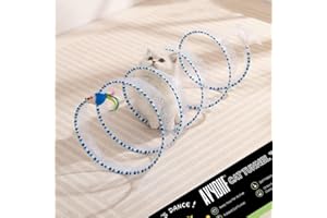 AVYDIIF Cat Tunnel Spring Toy, Self Play Cat Toys Collapsible, Hunting Spiral Tunnel with FeatherMouse Toys for Indoor Cat, Kitty, Kitten, Rabbit, Puppy (Blue)
