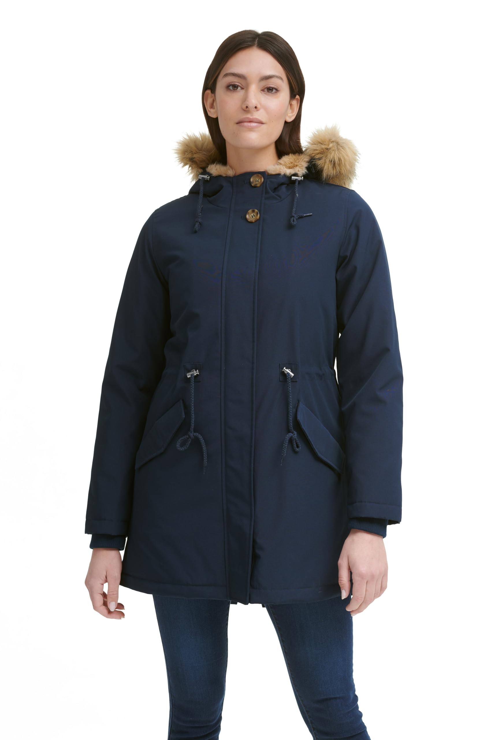 Levi's Women's Faux Fur Lined Hooded Parka Jacket (Standard and Plus Size), Navy, 3X Image