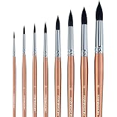 Transon 8pcs Round Watercolor Paint Brush Set Goat Hair for Watercolors,Acrylics,Inks,Gouache,Oil and Tempera