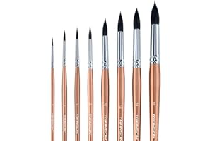 Transon 8pcs Round Watercolor Paint Brush Set Goat Hair for Watercolors,Acrylics,Inks,Gouache,Oil and Tempera