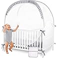 ZXPLO Baby Safety Crib Tent Infant Pop up Mosquito Net Nursery Bed Canopy Netting Cover - Keep Baby from Climbing Out with Hanging Diaper Storage Bag (Gray)