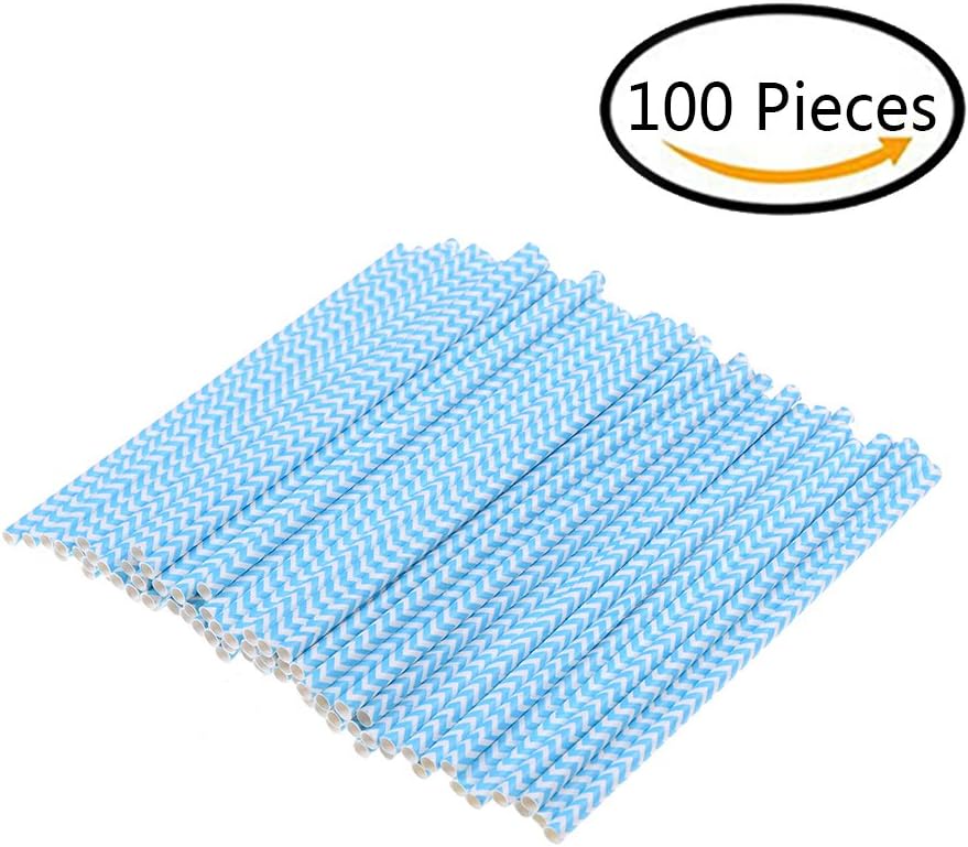 OneYANG 100pcs Eco-friendly Biodegradable Paper Drinking Straws Disposable Juices Straws Party Supplies (Blue)