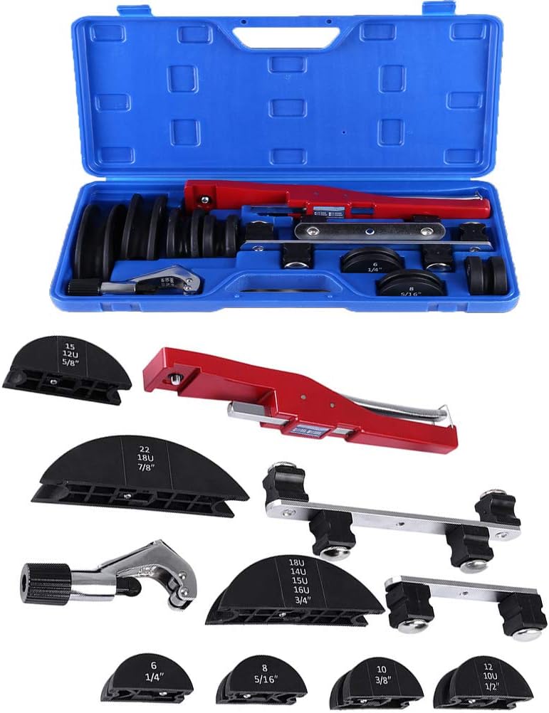 Ziloco Tube Bender Kit Refrigeration Ratcheting Tubing Benders Hand Tool with Tube Cutter 1/4 to 7/8 Inch with Carry Box (Blue)