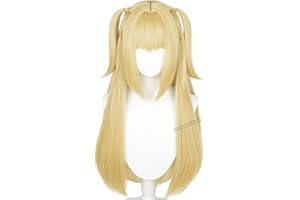 MisaAmane Cosplay Wig Long Straight Blonde Anime Gothic Wigs with Bangs 27.5‘’ Light Golden Double Ponytails Wig Synthetic Ha