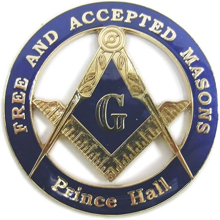 Amazon フリーメイソン エンブレム Freemasonry Gマーク コンパス メタル製 青金 Princehall エンブレム 車 バイク
