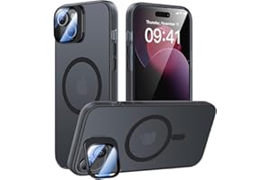 Meifigno Window Mag Series Designed for iPhone 15 Case, [Built-in Camera Stand & Compatible with MagSafe], Translucent Matte Back with Aluminum Alloy Keys, for iPhone 15 Case 6.1", Black