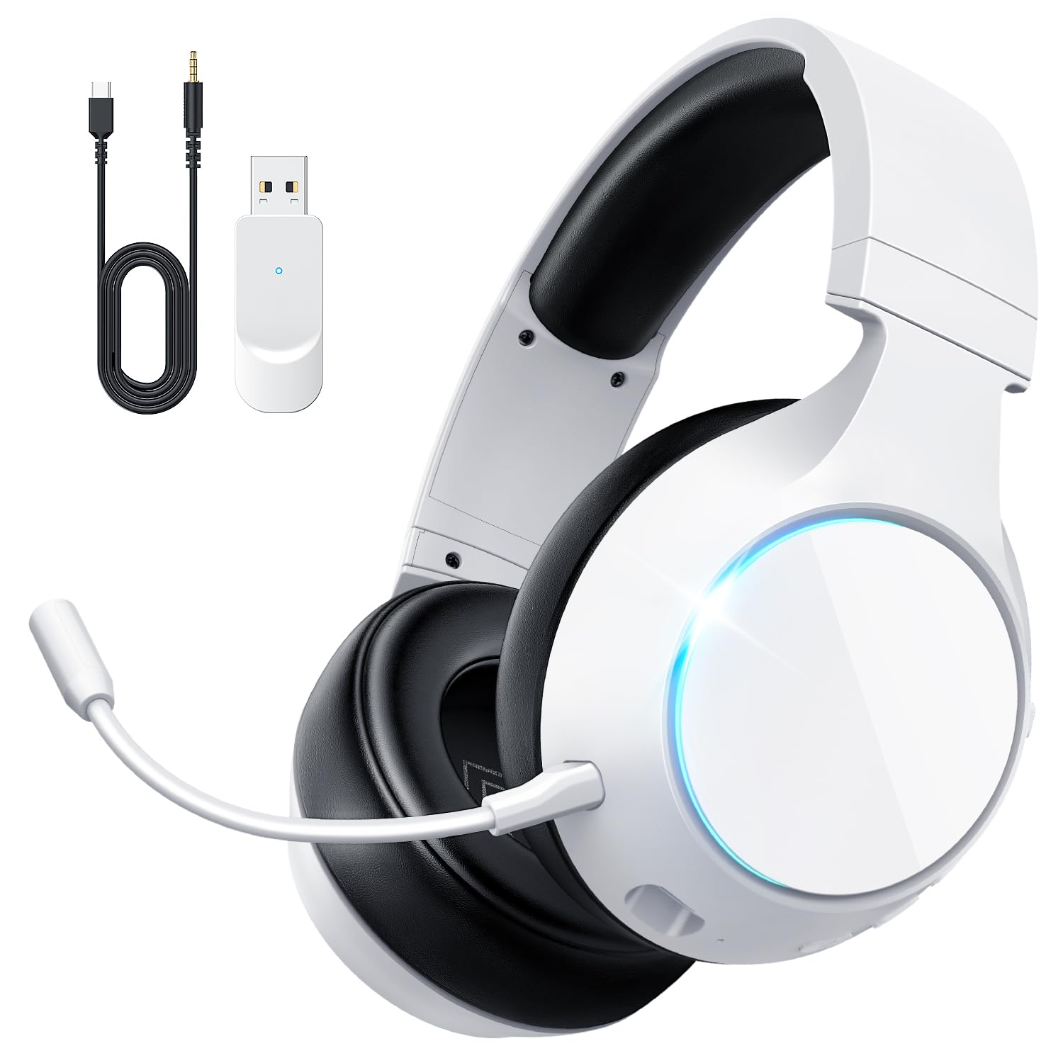 YPBDAN Wireless Gaming Headset for PS5 PS4 PC Switch Mac - 2.4GHz USB/Type-C & Bluetooth 5.4 RGB Headphones with 100H Battery, 7.1 Surround Sound, Noise Cancelling Mic & 3 Audio Modes - Black