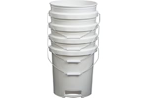 HE HUDSON EXCHANGE Hudson Exchange Premium 90 Mil HDPE Bucket with Bottom Grip Handle, 5 Gallon, Multiple Colors (White, 4 Pack)