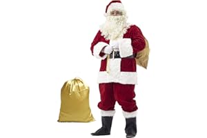 Ahititi Santa Claus Costume for Men Santa Suit Adults 11pcs Mens Deluxe Professional Christmas Clause Outfit Xmas Cosplay