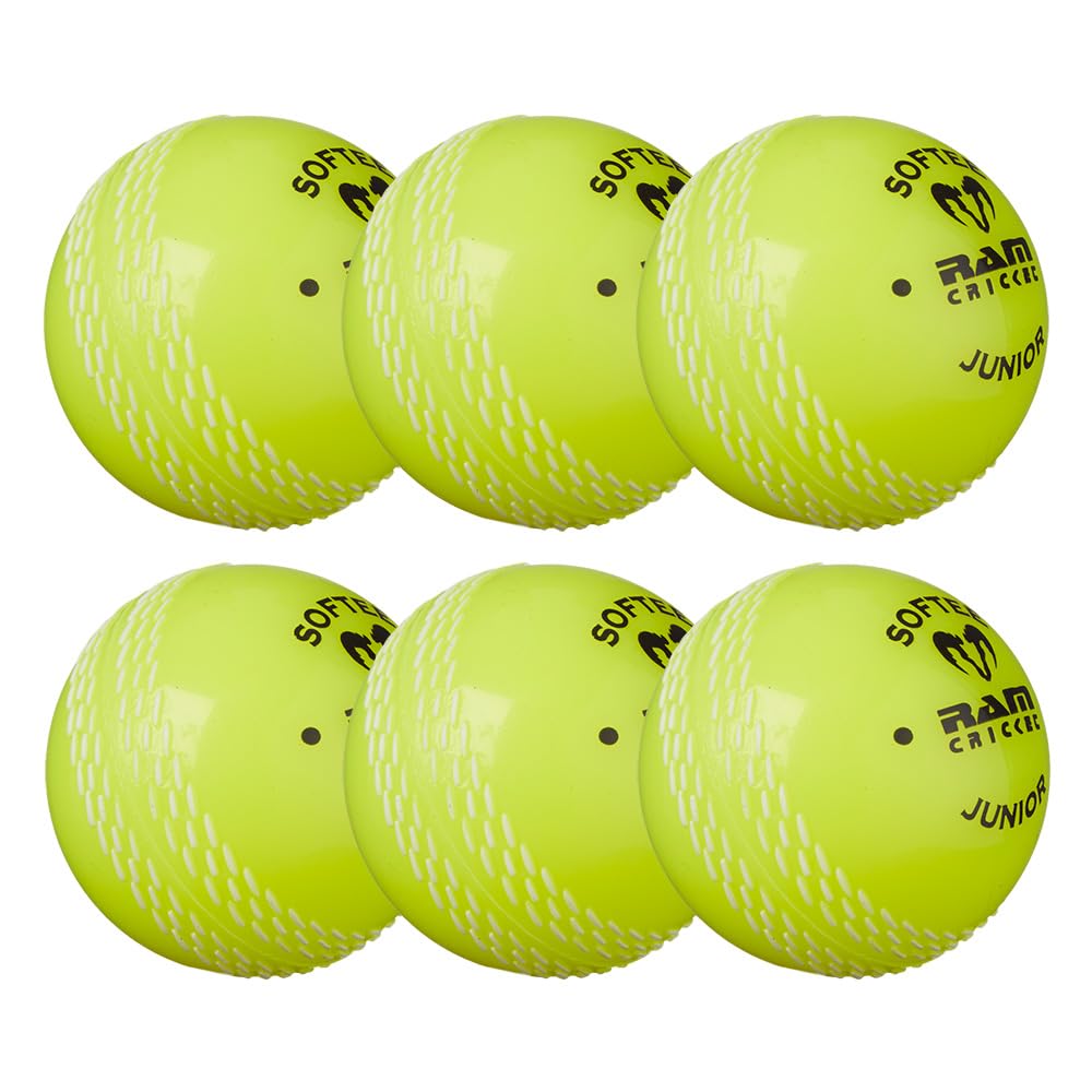 Ram Cricket Softee - Coaching Cricket Balls – Box of 6 – Embossed Seams – Soft Plastic Outer with Mid Pressure Firm Bounce – Perfect Entry Level Training Ball – Indoor & Outdoor Use - Senior