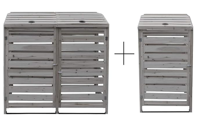 Lukadria Mülltonnenbox Mülltonnenverkleidung Holz 120L - 240L inkl. Rückwand vormontiert Müllcontainer Mülltonnenschrank Mode