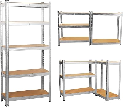 shine planet 5 Tier Garage Shelves Heavy Duty Metal Storage 90x40x180cm