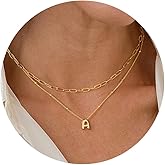 Turandoss Dainty Gold Silver Initial Necklaces for Women Girls - Layered Tiny Initial A-Z Tiny Pendant Choker Paperclip Chain Necklaces Jewelry Gifts for Her