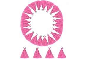 MSCFTFB 100 Pieces Mini Tassels Mala Tassel Kit with Jump Rings for Earring Necklace Jewelry Making Garland Keychain Charms Crafts Decorations(Hot Pink)