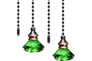 JOVITEC 2 Pieces Pull Chain Ceiling Fan Ornaments Light Crystal Pull Chain Extension Decorative, 1 Meter Long Each(Green Color)