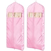 Univivi Super Soft Satin Garment Bags for Hanging Clothes, 60 Inch Zippered Dress Cover with Gussets, Breathable & Non-smell for Dresses, Coats, Jackets, Shirts, 2 Pack - Pink