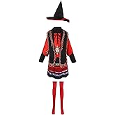 Occipa Dani Dennison Costume Kids Adult Witch Outfits Red Skirt Dress Full Set with Hat Scarf for Halloween Cosplay