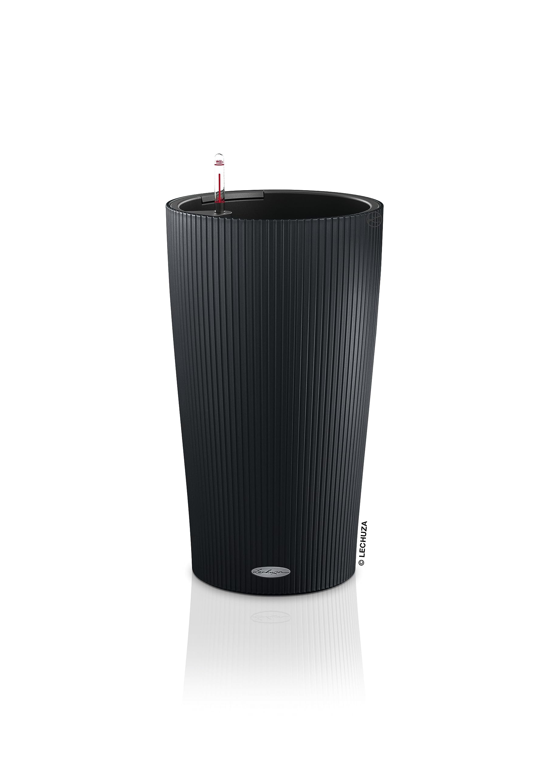 Lechuza CILINDRO Color 32 Self Watering Planter Garden Plastic Indoor and Outdoor Flower Plant Pot with Drainage Hole D32 H56 cm Slate