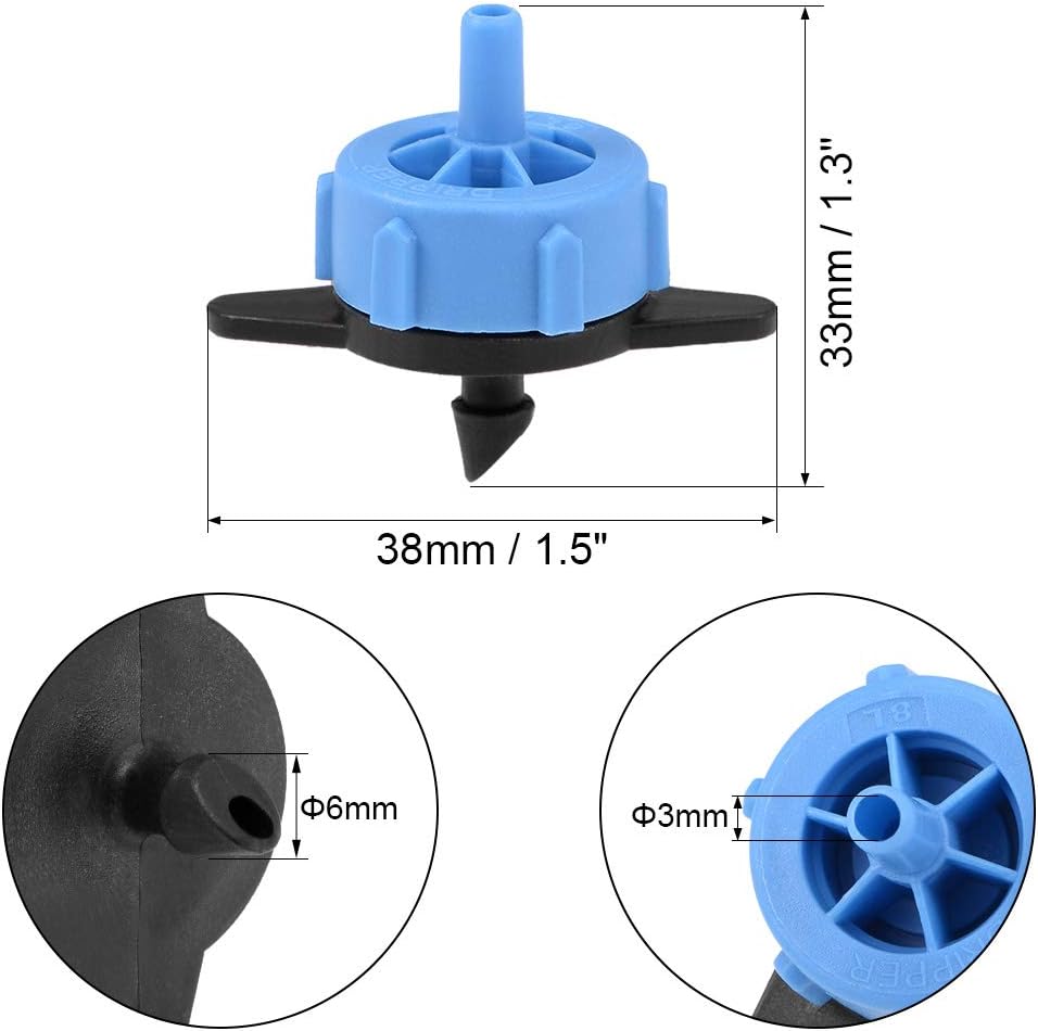 sourcing map Pressure Compensating Dripper 2GPH 8L/H Emitter for Garden Lawn Drip Irrigation with Barbed Hose Connector Plastic Black Blue 10pcs - Image 3