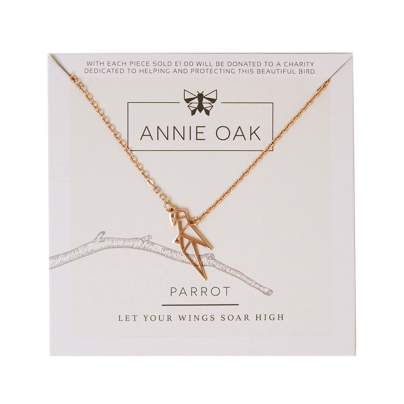 Annie Oak Womens 316L Stainless Steel 18k Rose Gold Geometric Parrot Princess Length Necklace