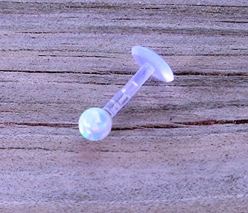 Internally Thread White Fire Opal Bioplast barbell hypoallergenic acrylic Labret Lip Ring 16 Gauge (1.2mm) Length:6mm White Fire Opal 3mm