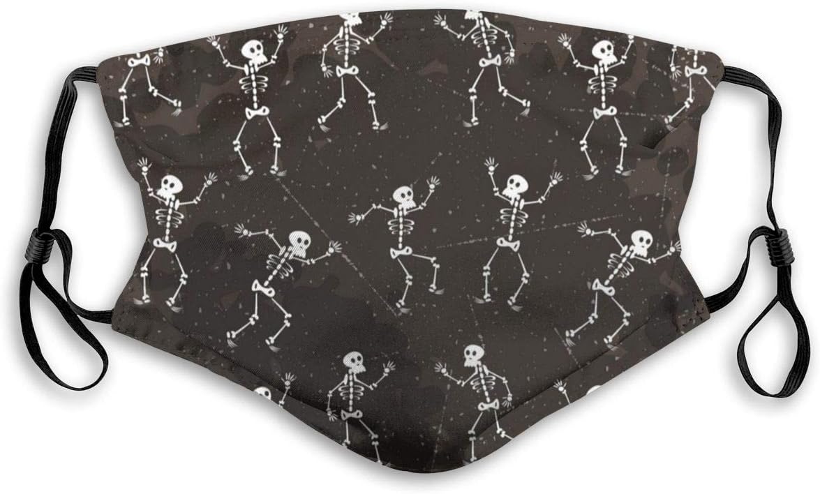 PJKOGMBJ Halloween Skeletons Dance PM2.5 Mouth Face Masks,Effective Powder and Dust Mask,Mouth Mask Washable and Reusable Double Layered Face Mask -Free Two Filters